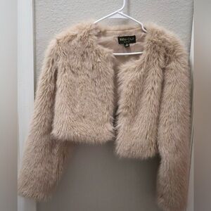 Say What? Nite Out Faux Fur Jacket in Cream